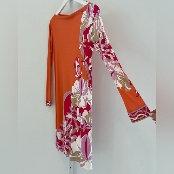 EMILIO PUCCI ORANGE FLORAL PRINT DRESS MODEL OEJH42 SIZE IT 44 / US 10 NWTS! - Picture 7 of 17